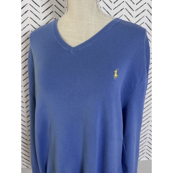 POLO Ralph Lauren Men's Blue 100% Pima Cotton V-Neck Sweater Size XL - Picture 1 of 9